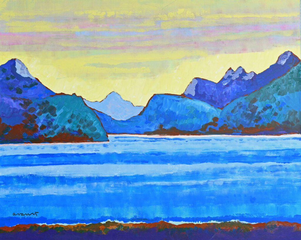 silsersee am abend, acrylic on canvas, 100 x 120, 2020 (2711)